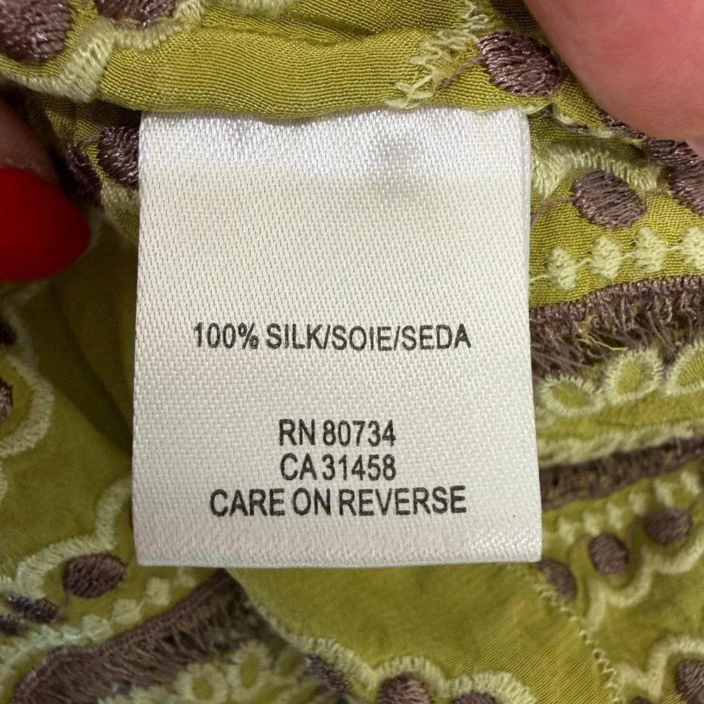 BCBGMAXAZRIA S Runway Silk Dress Chartreuse Green Embroidered Eyelet Luxury